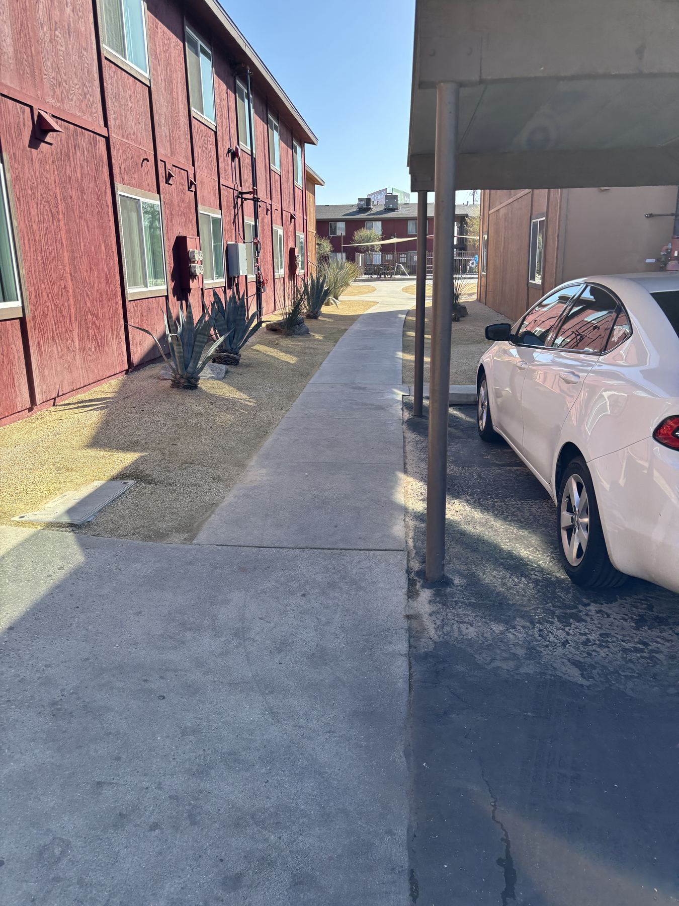 Courtyard walkway between buildings