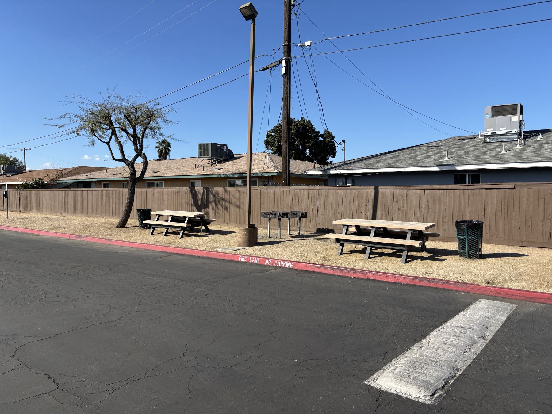 Picnic tables and BBQ grills